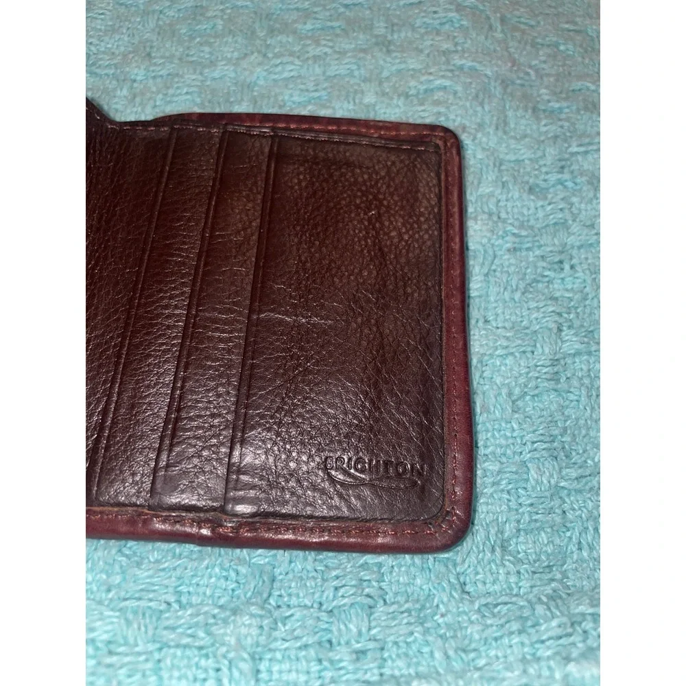 Brighton Mens Bifold Wallet Brown Woven Leather Basket Weave ID Window